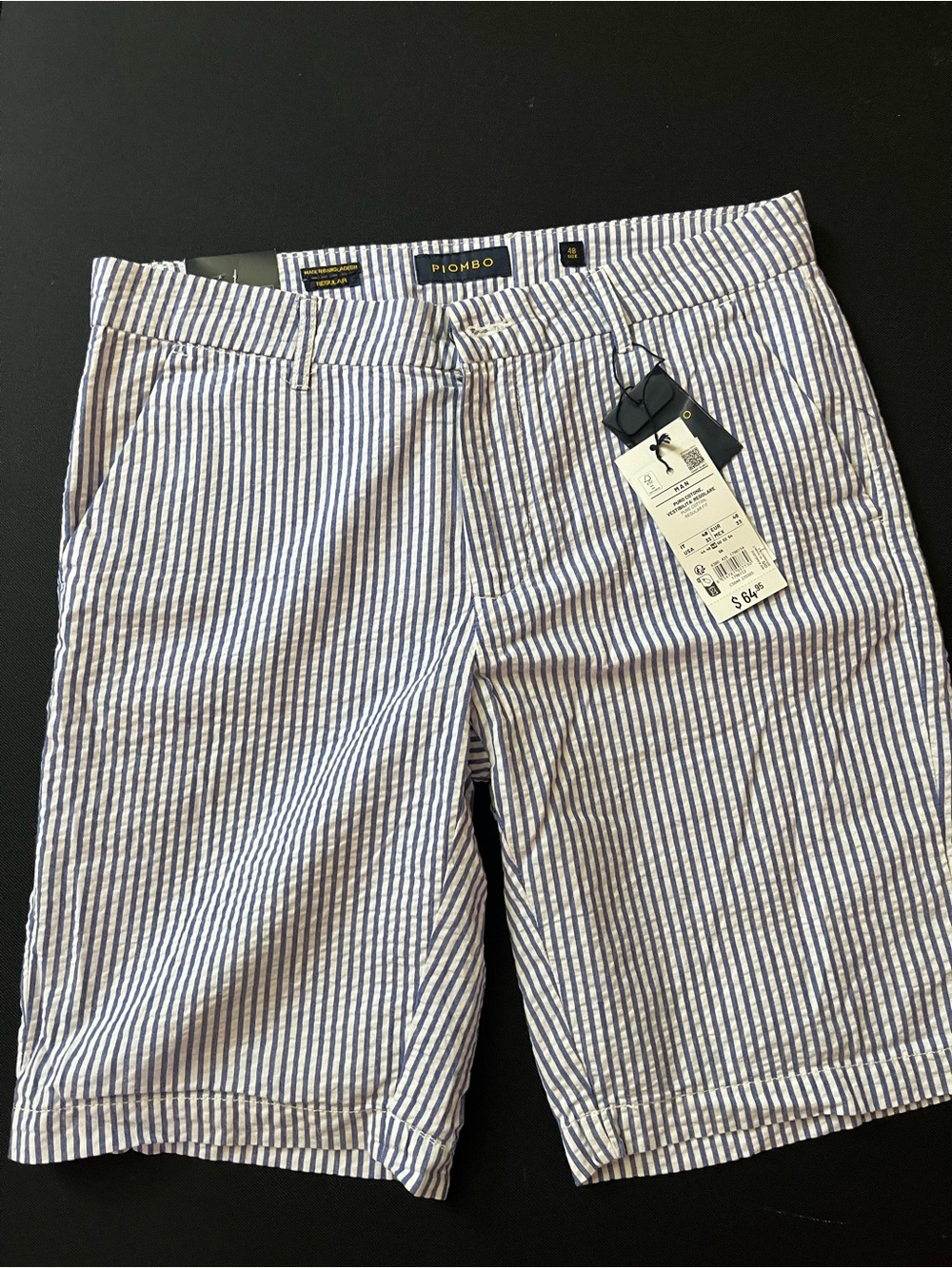 Piombo Blue & White Striped Seersucker Shorts size 33 New